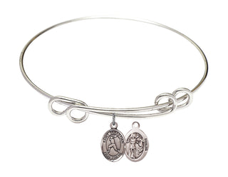 8 1/2 inch Round Double Loop Rhodium Bangle Bracelet with a Sterling Silver Saint Sebastian/Baseball charm.