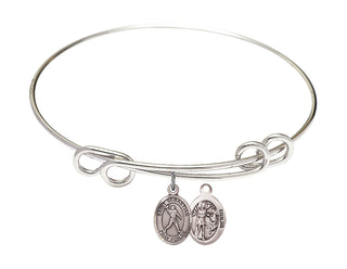8 1/2 inch Round Double Loop Rhodium Bangle Bracelet with a Sterling Silver Saint Sebastian/Football charm.