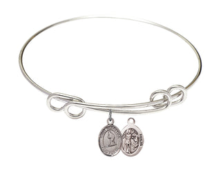8 1/2 inch Round Double Loop Rhodium Bangle Bracelet with a Sterling Silver Saint Sebastian/Skiing charm.