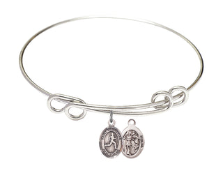 8 1/2 inch Round Double Loop Rhodium Bangle Bracelet with a Sterling Silver Saint Sebastian/Track & Field charm.
