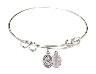 8 1/2 inch Round Double Loop Rhodium Bangle Bracelet with a Sterling Silver Saint John Paul II charm.