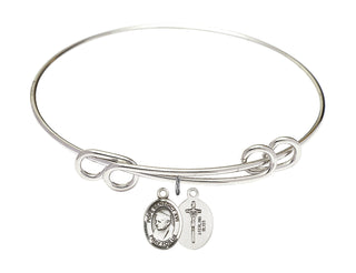 8 1/2 inch Round Double Loop Rhodium Bangle Bracelet with a Sterling Silver Pope Emeritace Benedict XVI charm.