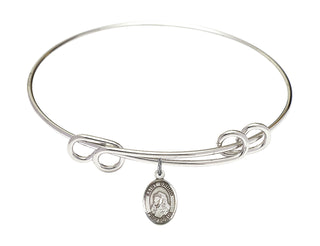 8 1/2 inch Round Double Loop Rhodium Bangle Bracelet with a Sterling Silver Saint Bruno charm. Engraved Catholic Saint Jewelry