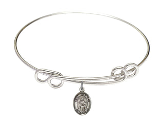 8 1/2 inch Round Double Loop Rhodium Bangle Bracelet with a Sterling Silver Saint Deborah charm. Engraved Catholic Saint Jewelry