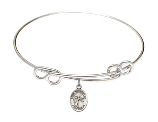 8 1/2 inch Round Double Loop Rhodium Bangle Bracelet with a Sterling Silver Saint Nimatullah charm. Engraved Catholic Saint Jewelry
