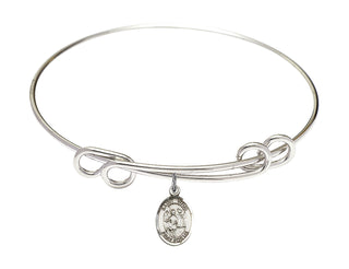 8 1/2 inch Round Double Loop Rhodium Bangle Bracelet with a Sterling Silver Saint Vitus charm. Engraved Catholic Saint Jewelry