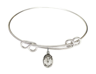 8 1/2 inch Round Double Loop Rhodium Bangle Bracelet with a Sterling Silver Saint Philip Neri charm.