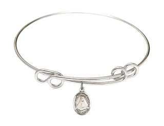 8 1/2 inch Round Double Loop Rhodium Bangle Bracelet with a Sterling Silver Saint Rose Philippine Duchesne charm. Engraved Catholic Saint Jewelry