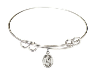 8 1/2 inch Round Double Loop Rhodium Bangle Bracelet with a Sterling Silver Saint Regis charm. Engraved Catholic Saint Jewelry