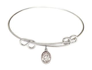 8 1/2 inch Round Double Loop Rhodium Bangle Bracelet with a Sterling Silver Sts. Peter & Paul charm. Engraved Catholic Saint Jewelry