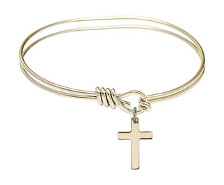 5 3/4 inch Oval Eye Hook Hamilton Gold Bangle Bracelet with a 14kt Gold Filled Cross charm.