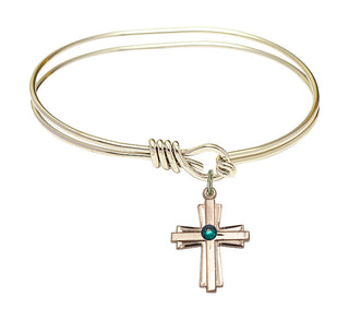 5 3/4 inch Oval Eye Hook Hamilton Gold Bangle Bracelet with a 14kt Gold Filled Cross charm.