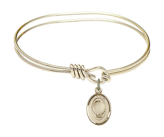 5 3/4 inch Oval Eye Hook Hamilton Gold Bangle Bracelet with a 14kt Gold Filled Baptism charm.