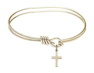5 3/4 inch Oval Eye Hook Hamilton Gold Bangle Bracelet with a 14kt Gold Filled Cross charm.