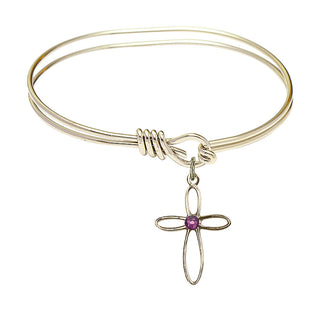 5 3/4 inch Oval Eye Hook Hamilton Gold Bangle Bracelet with a 14kt Gold Filled Loop Cross charm.