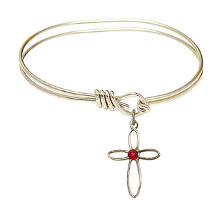 5 3/4 inch Oval Eye Hook Hamilton Gold Bangle Bracelet with a 14kt Gold Filled Loop Cross charm.