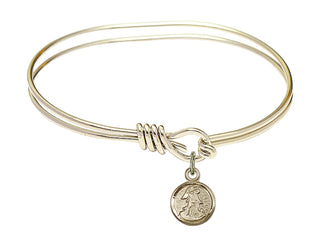 5 3/4 inch Oval Eye Hook Hamilton Gold Bangle Bracelet with a 14kt Gold Filled Guardian Angel charm.