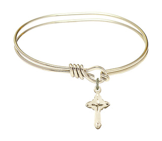 5 3/4 inch Oval Eye Hook Hamilton Gold Bangle Bracelet with a 14kt Gold Filled Cross charm.