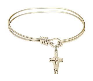 5 3/4 inch Oval Eye Hook Hamilton Gold Bangle Bracelet with a 14kt Gold Filled Cross charm.