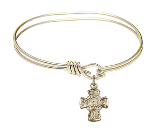 5 3/4 inch Oval Eye Hook Hamilton Gold Bangle Bracelet with a 14kt Gold Filled 5-Way charm.