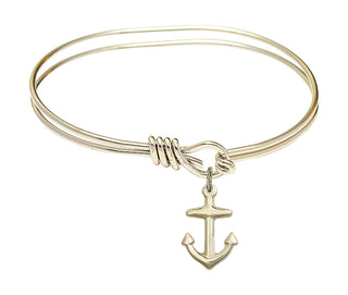 5 3/4 inch Oval Eye Hook Hamilton Gold Bangle Bracelet with a 14kt Gold Filled Anchor charm.
