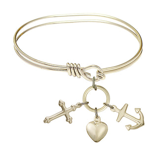 5 3/4 inch Oval Eye Hook Hamilton Gold Bangle Bracelet with a 14kt Gold Filled Heart charm.