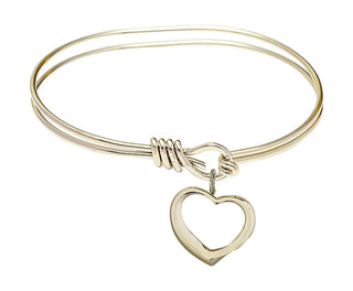 5 3/4 inch Oval Eye Hook Hamilton Gold Bangle Bracelet with a 14kt Gold Filled Heart charm.