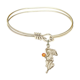 5 3/4 inch Oval Eye Hook Hamilton Gold Bangle Bracelet with a 14kt Gold Filled Guardian Angel charm.