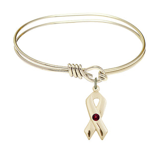 5 3/4 inch Oval Eye Hook Hamilton Gold Bangle Bracelet with a 14kt Gold Filled Cancer Awareness charm.