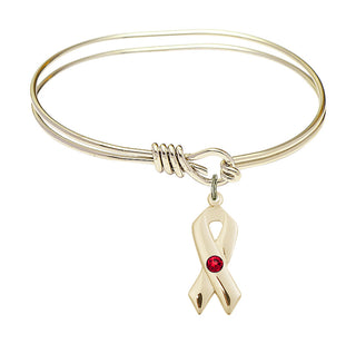 5 3/4 inch Oval Eye Hook Hamilton Gold Bangle Bracelet with a 14kt Gold Filled Cancer Awareness charm.