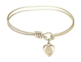 5 3/4 inch Oval Eye Hook Hamilton Gold Bangle Bracelet with a 14kt Gold Filled Scapular charm.