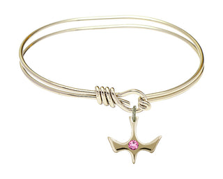 5 3/4 inch Oval Eye Hook Hamilton Gold Bangle Bracelet with a 14kt Gold Filled Holy Spirit charm.