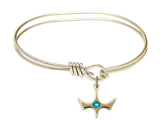 5 3/4 inch Oval Eye Hook Hamilton Gold Bangle Bracelet with a 14kt Gold Filled Holy Spirit charm.