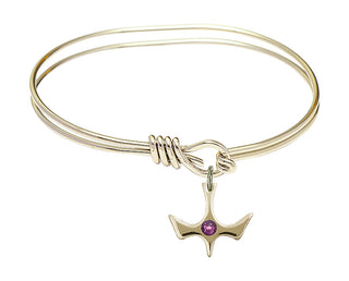 5 3/4 inch Oval Eye Hook Hamilton Gold Bangle Bracelet with a 14kt Gold Filled Holy Spirit charm.