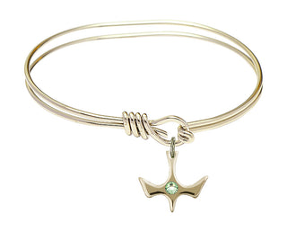 5 3/4 inch Oval Eye Hook Hamilton Gold Bangle Bracelet with a 14kt Gold Filled Holy Spirit charm.