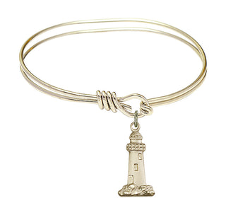 5 3/4 inch Oval Eye Hook Hamilton Gold Bangle Bracelet with a 14kt Gold Filled Lighthouse charm.