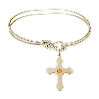 5 3/4 inch Oval Eye Hook Hamilton Gold Bangle Bracelet with a 14kt Gold Filled Cross charm.