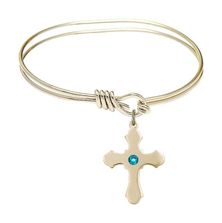 5 3/4 inch Oval Eye Hook Hamilton Gold Bangle Bracelet with a 14kt Gold Filled Cross charm.