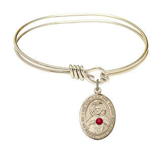 5 3/4 inch Oval Eye Hook Hamilton Gold Bangle Bracelet with a 14kt Gold Filled Scapular charm.