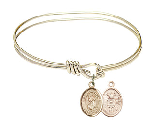 5 3/4 inch Oval Eye Hook Hamilton Gold Bangle Bracelet with a 14kt Gold Filled Saint Christopher / Air Force charm.