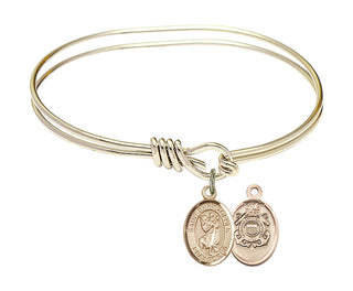 5 3/4 inch Oval Eye Hook Hamilton Gold Bangle Bracelet with a 14kt Gold Filled Saint Christopher/Coast Guard charm.
