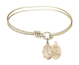 5 3/4 inch Oval Eye Hook Hamilton Gold Bangle Bracelet with a 14kt Gold Filled Saint Joseph of Cupertino charm.