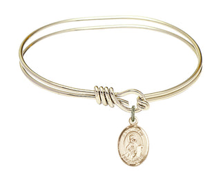 5 3/4 inch Oval Eye Hook Hamilton Gold Bangle Bracelet with a 14kt Gold Filled Saint Paul the Apostle charm. Engraved Catholic Saint Jewelry