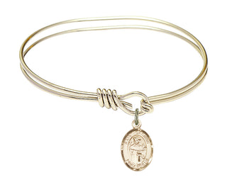 5 3/4 inch Oval Eye Hook Hamilton Gold Bangle Bracelet with a 14kt Gold Filled Saint Casimir of Poland charm.