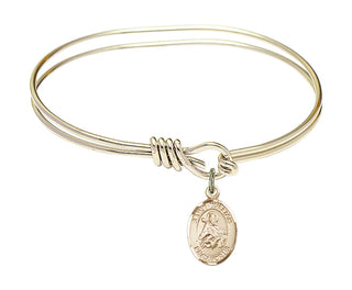 5 3/4 inch Oval Eye Hook Hamilton Gold Bangle Bracelet with a 14kt Gold Filled Saint William of Rochester charm.