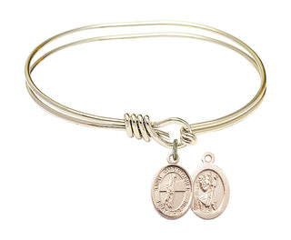 5 3/4 inch Oval Eye Hook Hamilton Gold Bangle Bracelet with a 14kt Gold Filled Saint Christopher/Volleyball charm.