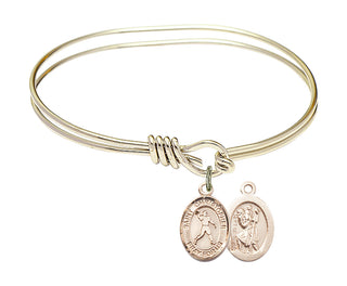 5 3/4 inch Oval Eye Hook Hamilton Gold Bangle Bracelet with a 14kt Gold Filled Saint Christopher/Football charm.