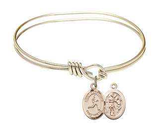 5 3/4 inch Oval Eye Hook Hamilton Gold Bangle Bracelet with a 14kt Gold Filled Saint Sebastian/Track & Field charm.