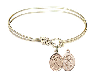 5 3/4 inch Oval Eye Hook Hamilton Gold Bangle Bracelet with a 14kt Gold Filled Saint Sebastian/Softball charm.