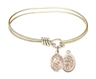 5 3/4 inch Oval Eye Hook Hamilton Gold Bangle Bracelet with a 14kt Gold Filled Saint Christopher/Surfing charm.